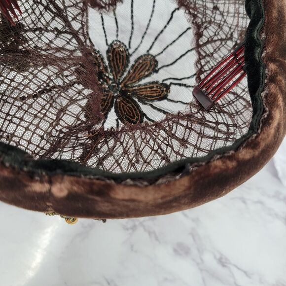 50s Tambour Embroidery Beaded Women's Hat Facinator Pillbox Mesh - Picture 5 of 16